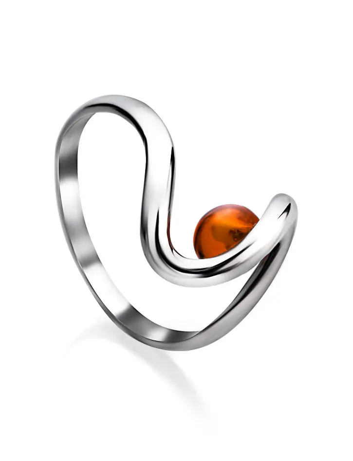 картинка Тонкое необычное кольцо, украшенное цельным коньячным янтарём «Лея» в онлайн магазине