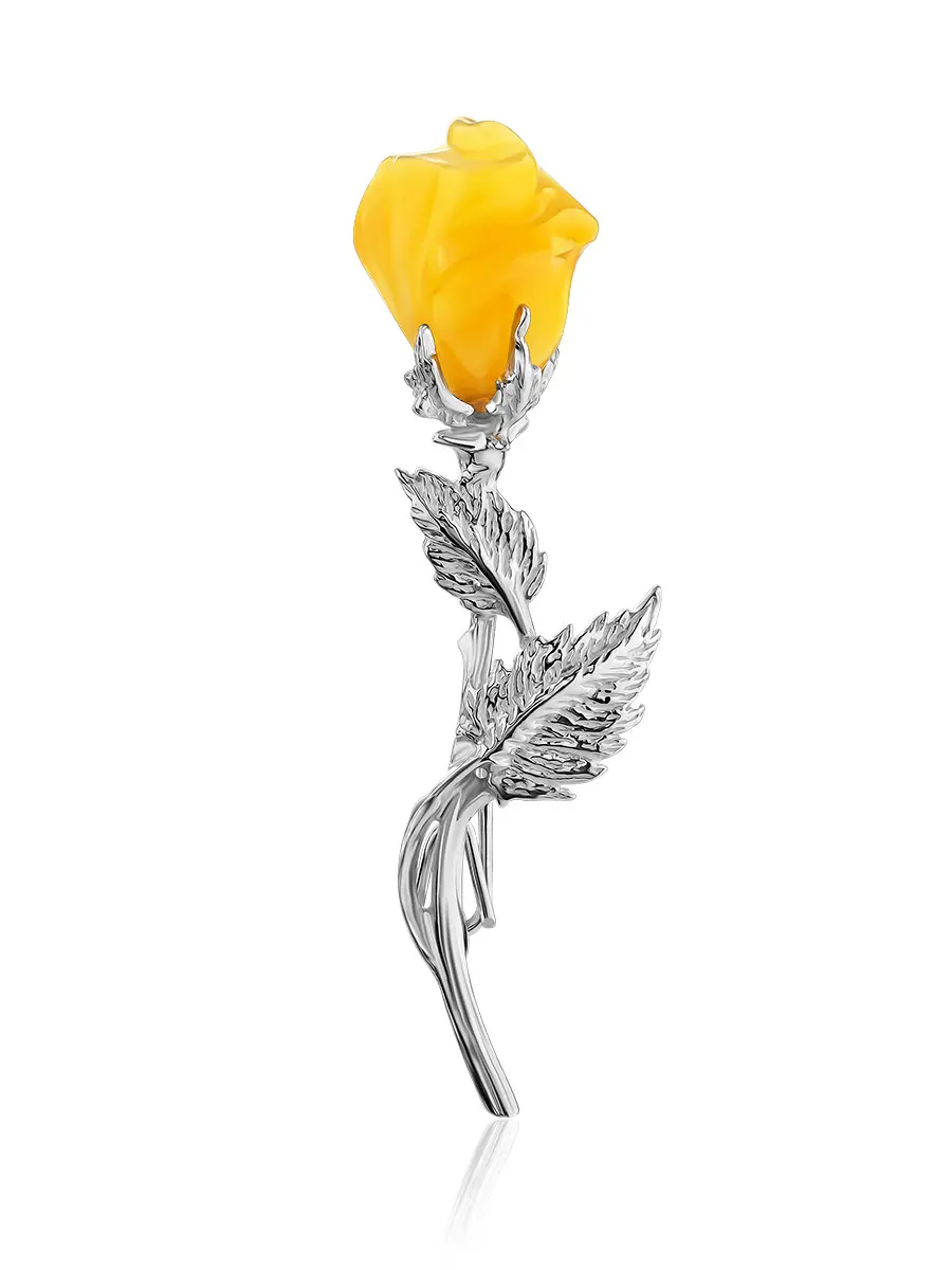 картинка Изящная брошь из молочно-медового янтаря «Роза» в онлайн магазине