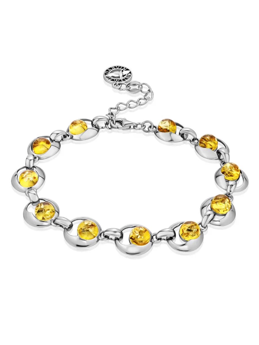 картинка Яркий браслет из серебра и натурального балтийского янтаря лимонного цвета «Орион» в онлайн магазине
