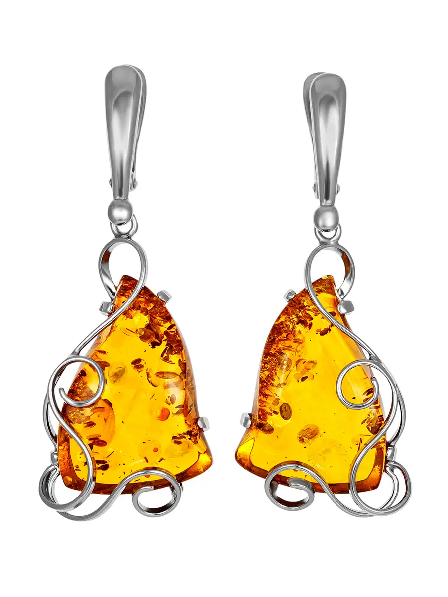 картинка Изящные серьги со сверкающим янтарём золотистого цвета «Риальто» в онлайн магазине