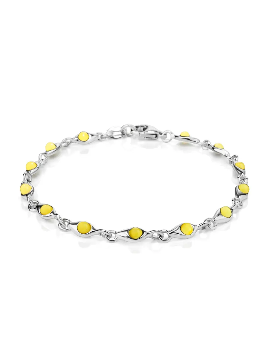 картинка Нежный браслет из серебра и янтаря медового цвета «Мишель» в онлайн магазине