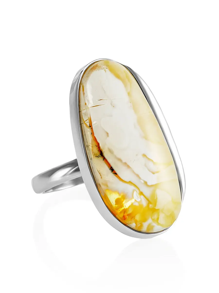 картинка Кольцо из натурального цельного янтаря в серебре «Глянец» в онлайн магазине