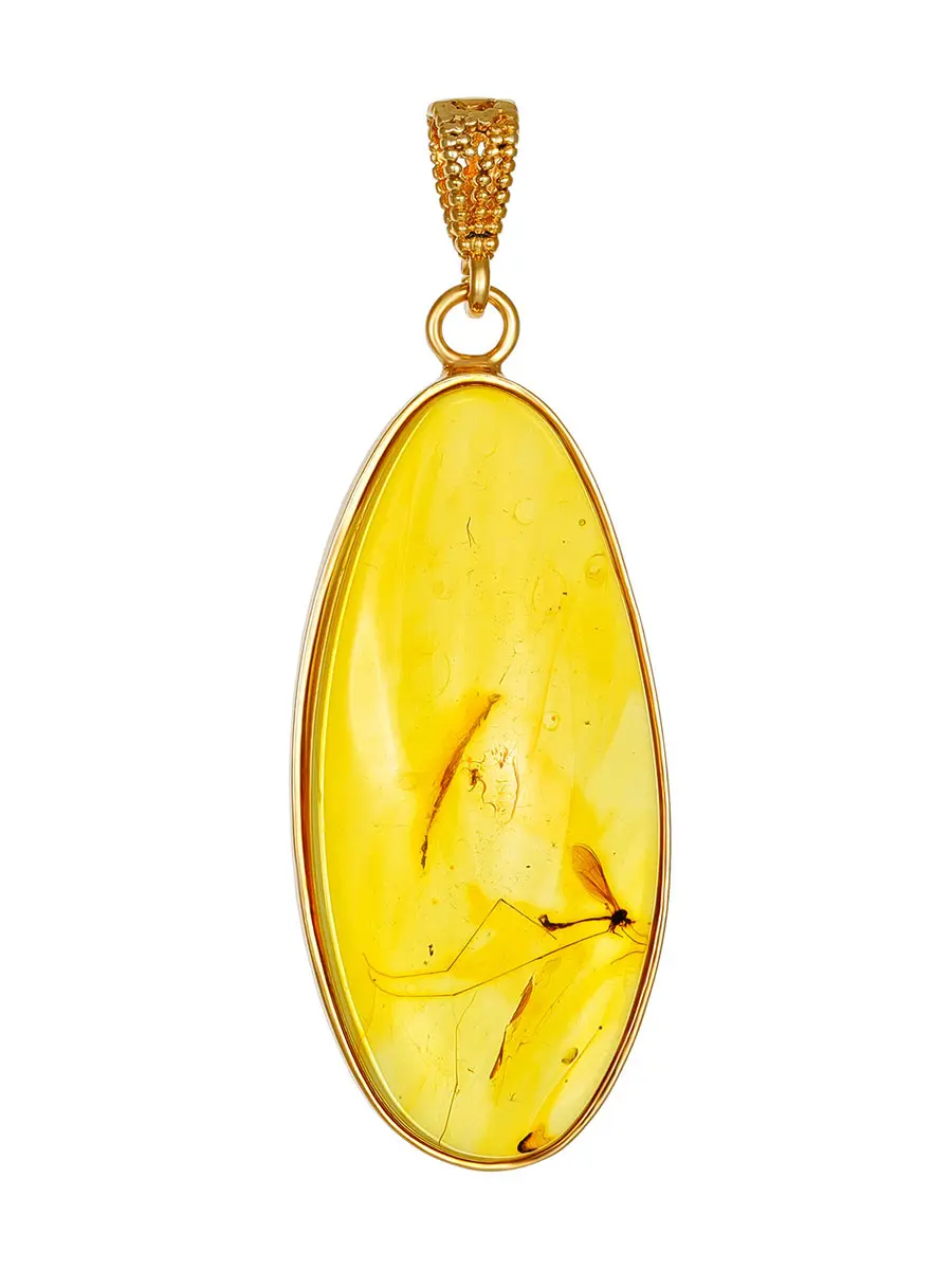 картинка Эффектная подвеска из лимонного янтаря с инклюзом комара в онлайн магазине