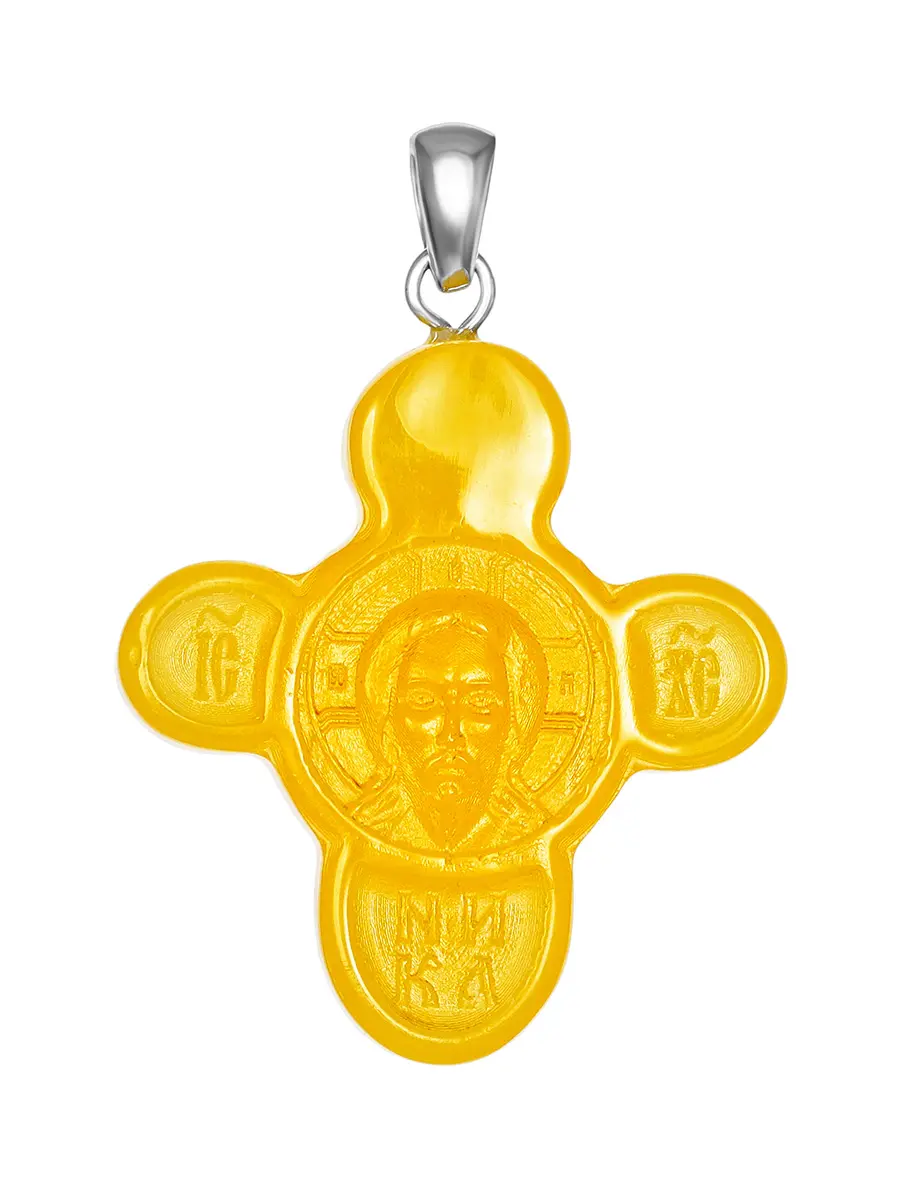 картинка Резная подвеска «Крестик» из янтаря медового цвета в онлайн магазине