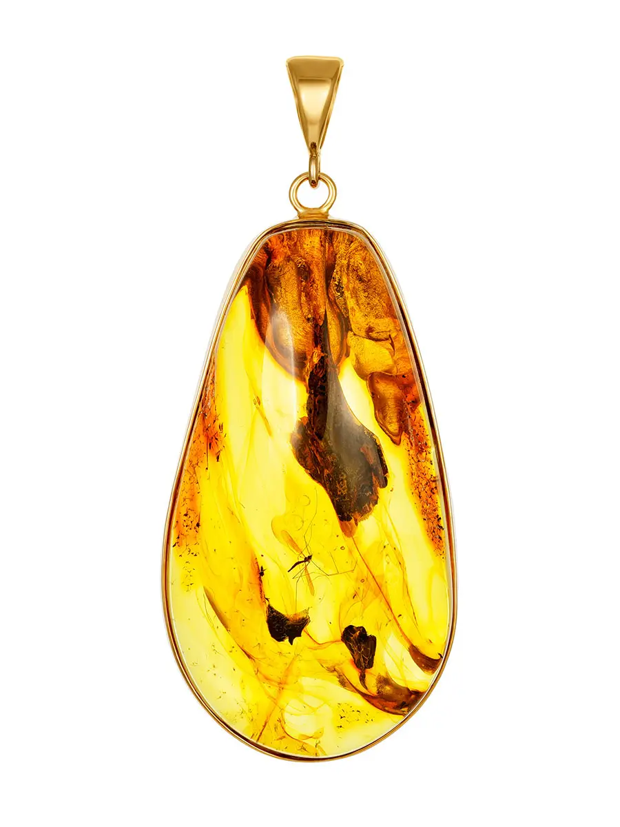 картинка Подвеска из золотистого янтаря с красивой текстурой и включением комарика в онлайн магазине