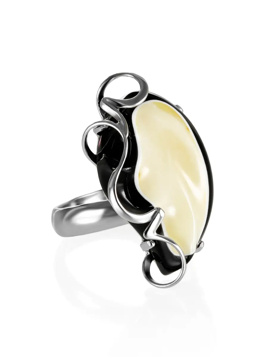картинка Изысканное вечернее кольцо «Пантера» из серебра с янтарем в онлайн магазине