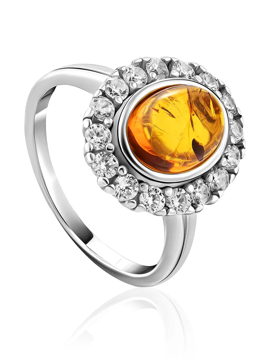 картинка Элегантное кольцо с янтарем и фианитами «Ренессанс» в онлайн магазине