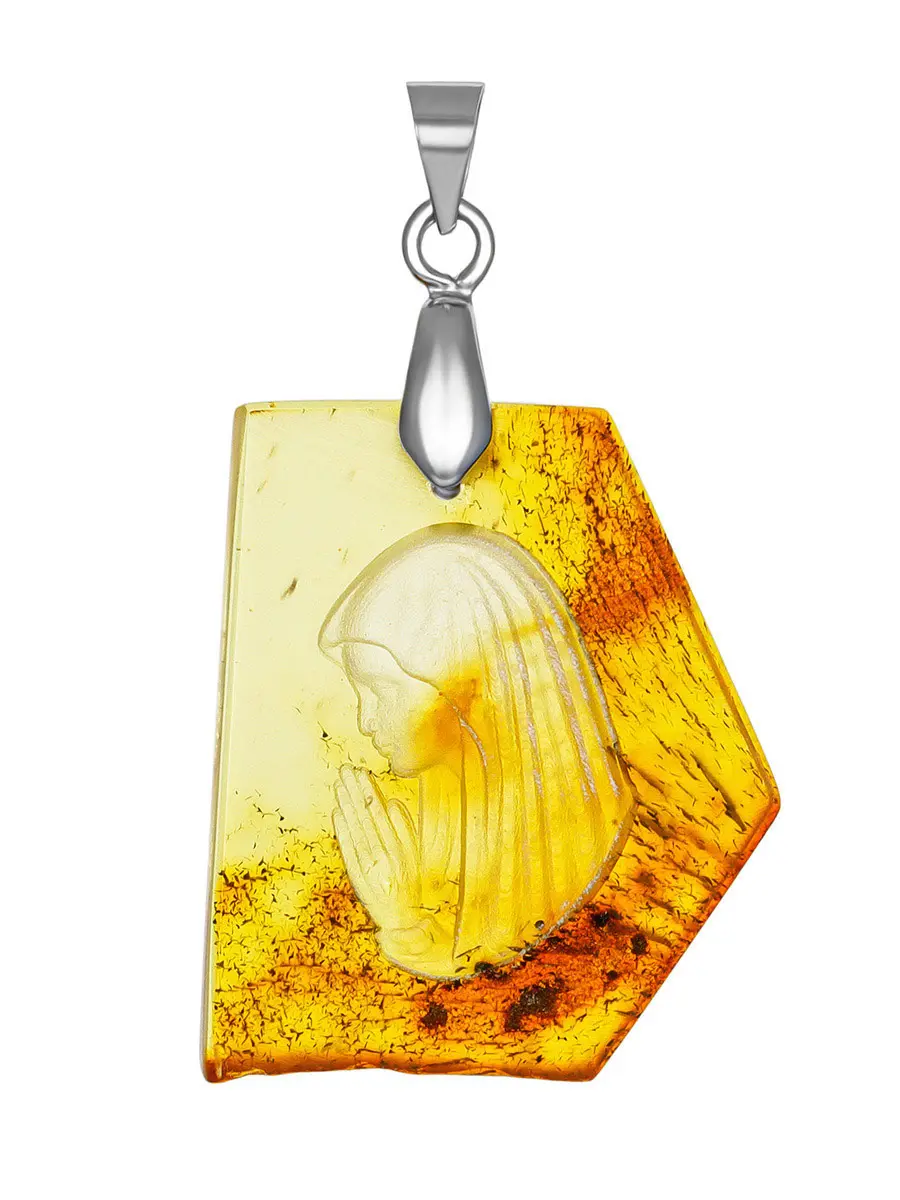картинка Подвеска из натурального балтийского янтаря золотистого цвета с инталией «Мадонна» в онлайн магазине