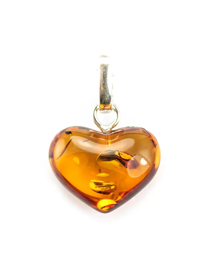 картинка Янтарный кулон «Сердце» коньячного цвета с искрами в онлайн магазине