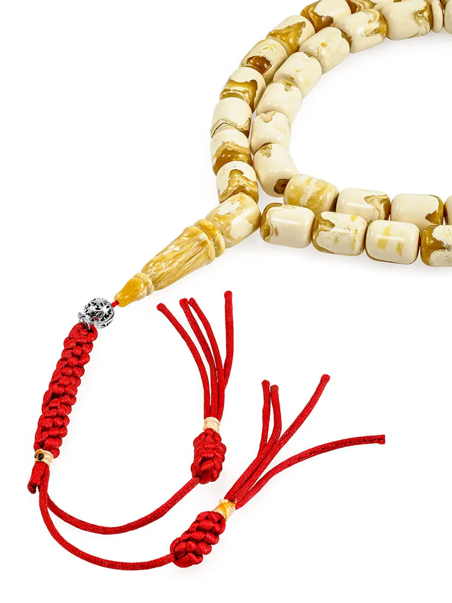 картинка Чётки-бочонки из натурального формованного янтаря с красивой текстурой в онлайн магазине