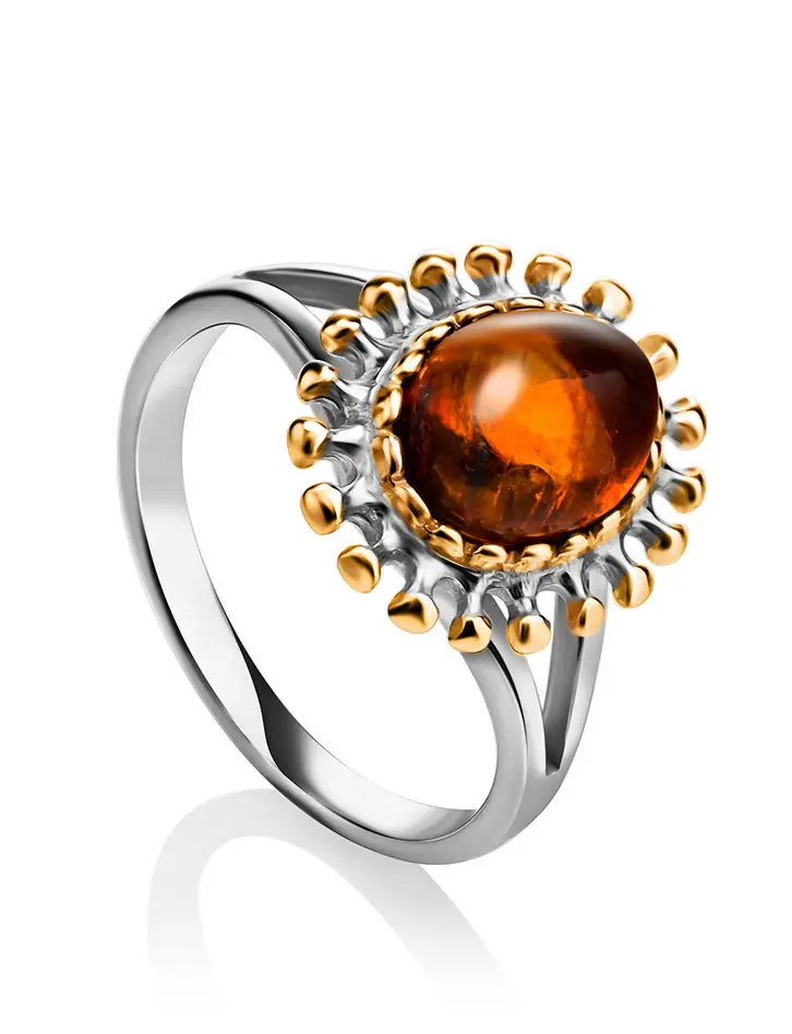 картинка Изящное кольцо из коньячного янтаря «Ловина» в онлайн магазине