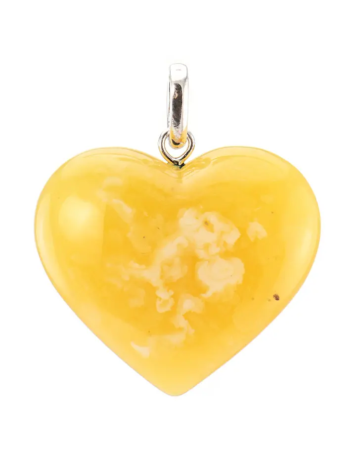 картинка Крупный кулон из натурального медового янтаря с пейзажной текстурой «Сердце» в онлайн магазине
