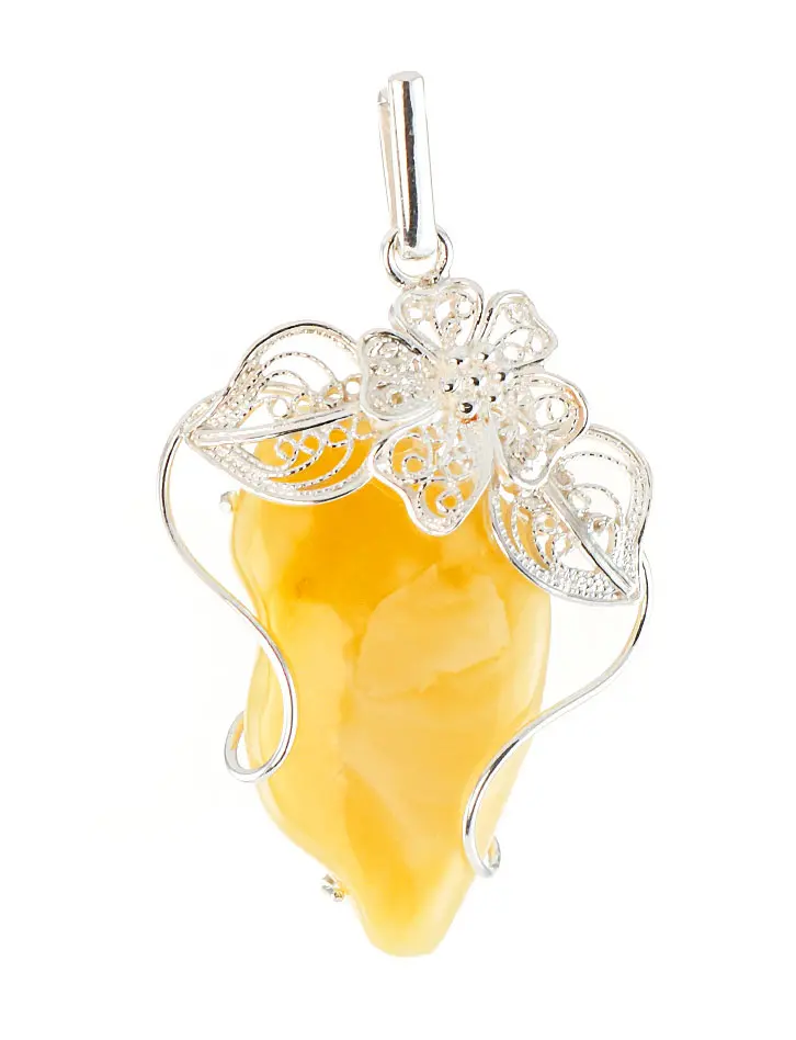 картинка Роскошная крупная подвеска из натурального молочно-медового янтаря «Филигрань» в онлайн магазине