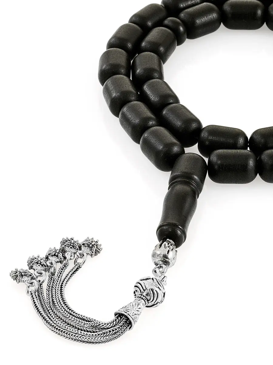 картинка Чётки-бочонки из натурального формованного янтаря чёрного цвета «Куба» в онлайн магазине