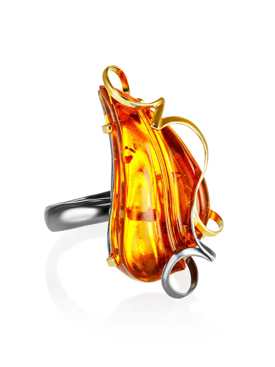 картинка Красивое кольцо из натурального янтаря в ажурной оправе «Риальто» в онлайн магазине