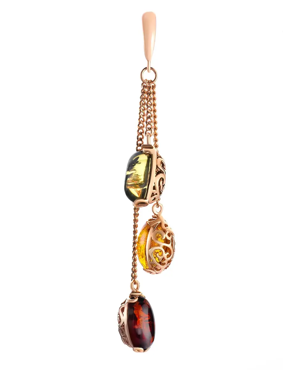 картинка Удлинённая подвеска с янтарём трёх ярких оттенков «Касабланка» в онлайн магазине