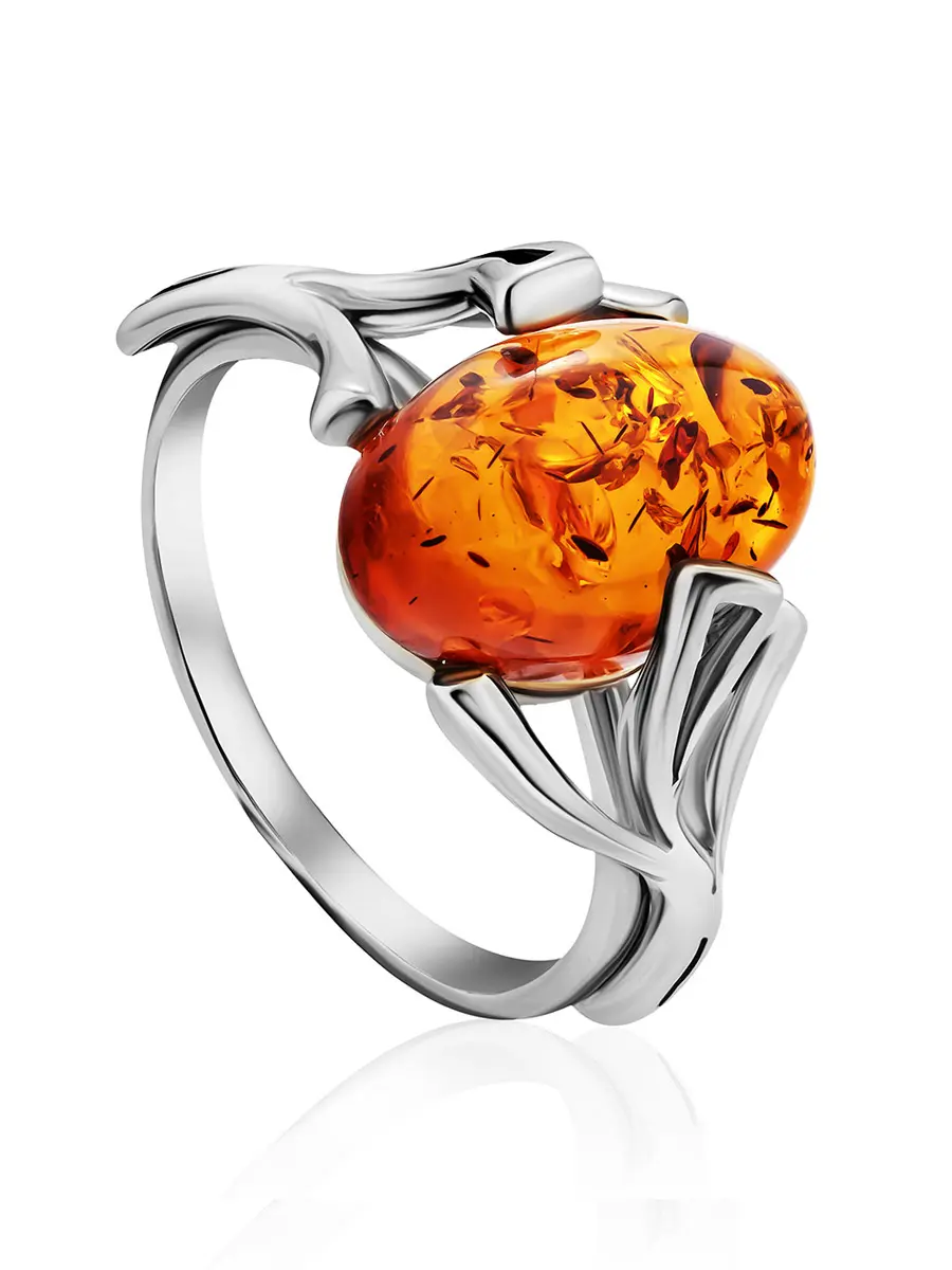 картинка Кольцо со вставкой из натурального янтаря «Крокус» в онлайн магазине