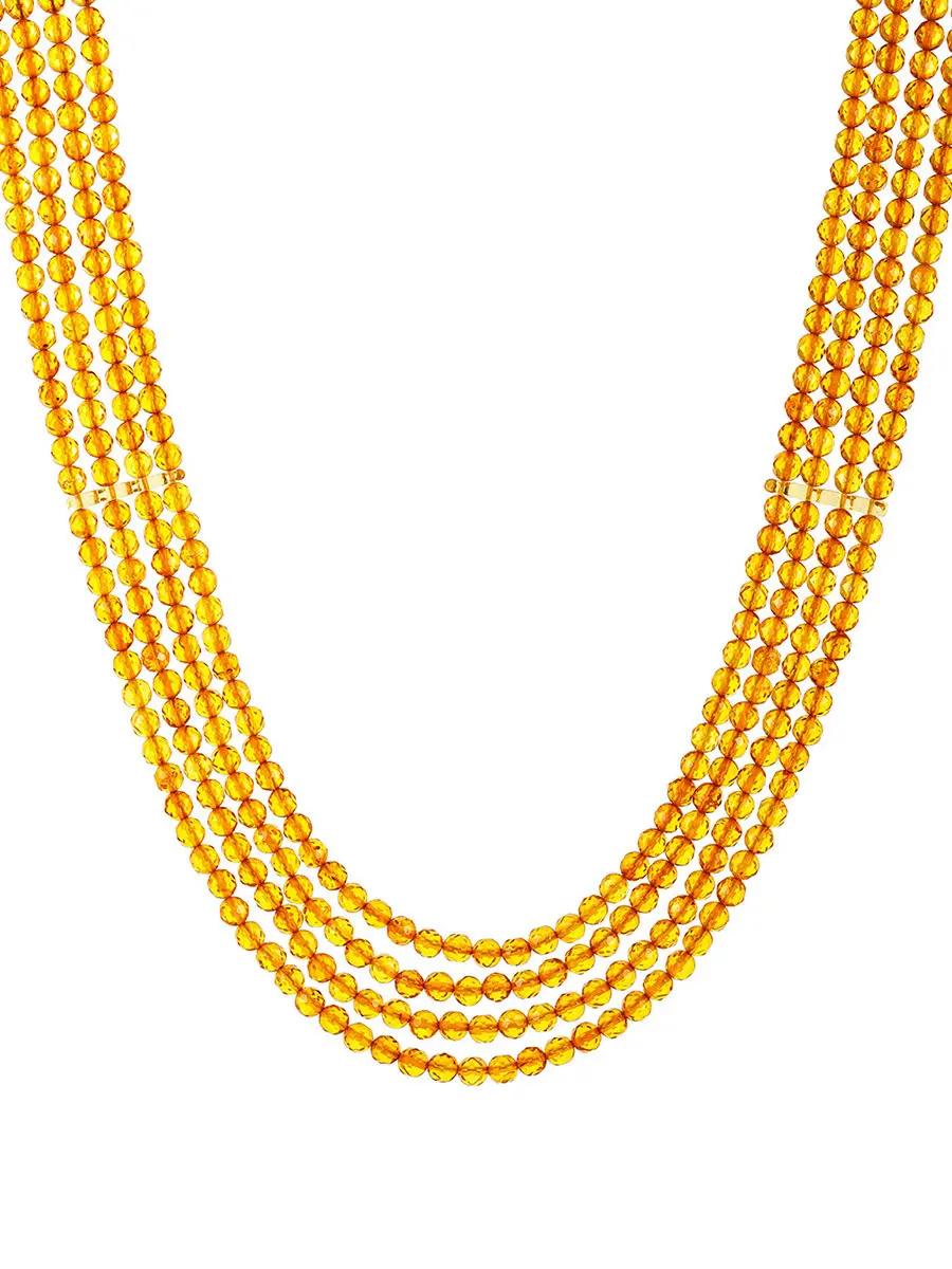 картинка Колье золотистого оттенка из натурального гранёного янтаря «Карамель четырёхрядная» в онлайн магазине