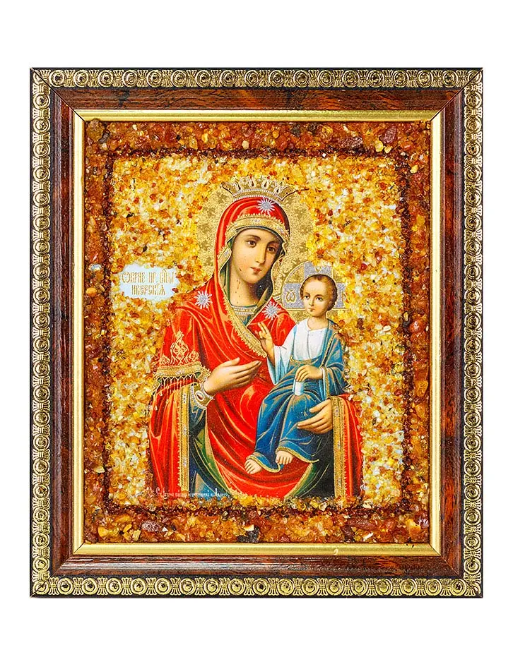 картинка Иверская икона Божией Матери с натуральным балтийским янтарём в онлайн магазине