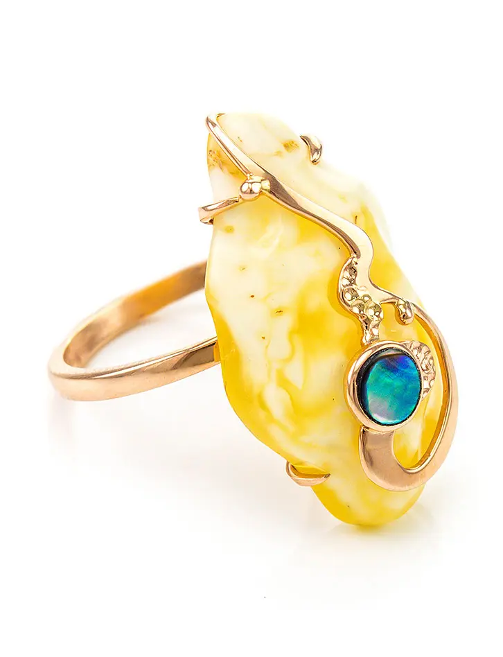 картинка Золотое кольцо с натуральным янтарём и перламутром «Атлантида» в онлайн магазине