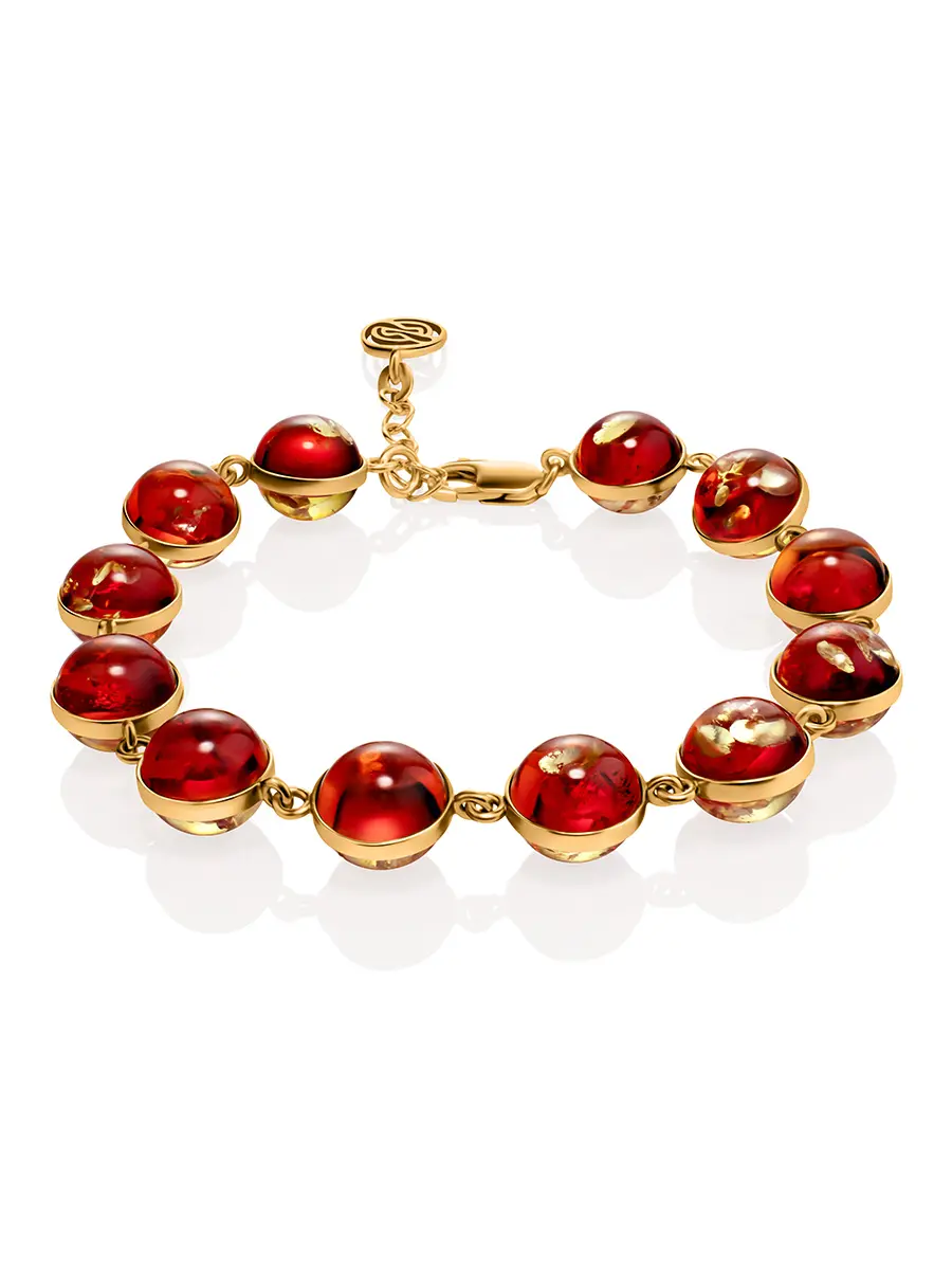 картинка Красивый яркий браслет из красного янтаря в позолоте «Сорбонна» в онлайн магазине