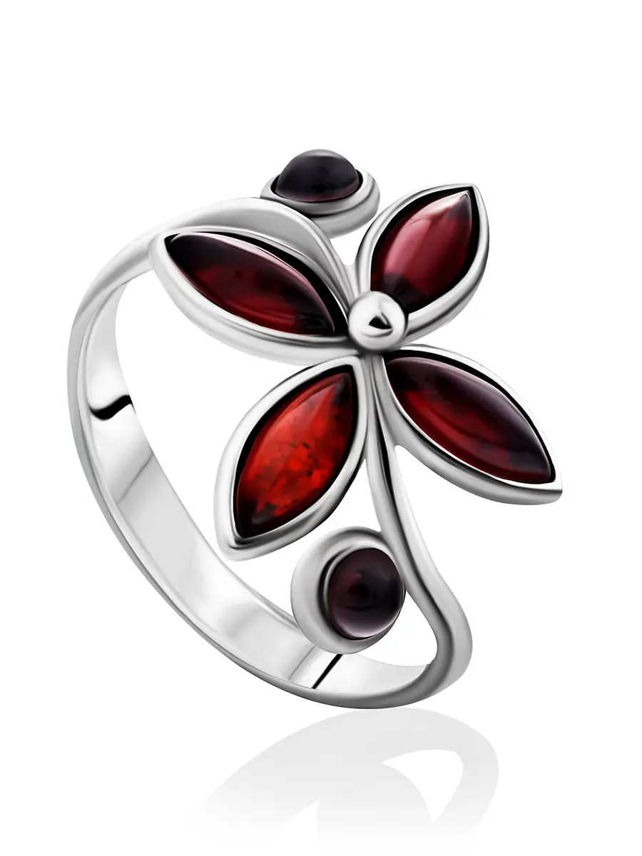 картинка Изящное кольцо с янтарными вставками вишневого цвета «Лаванда» в онлайн магазине