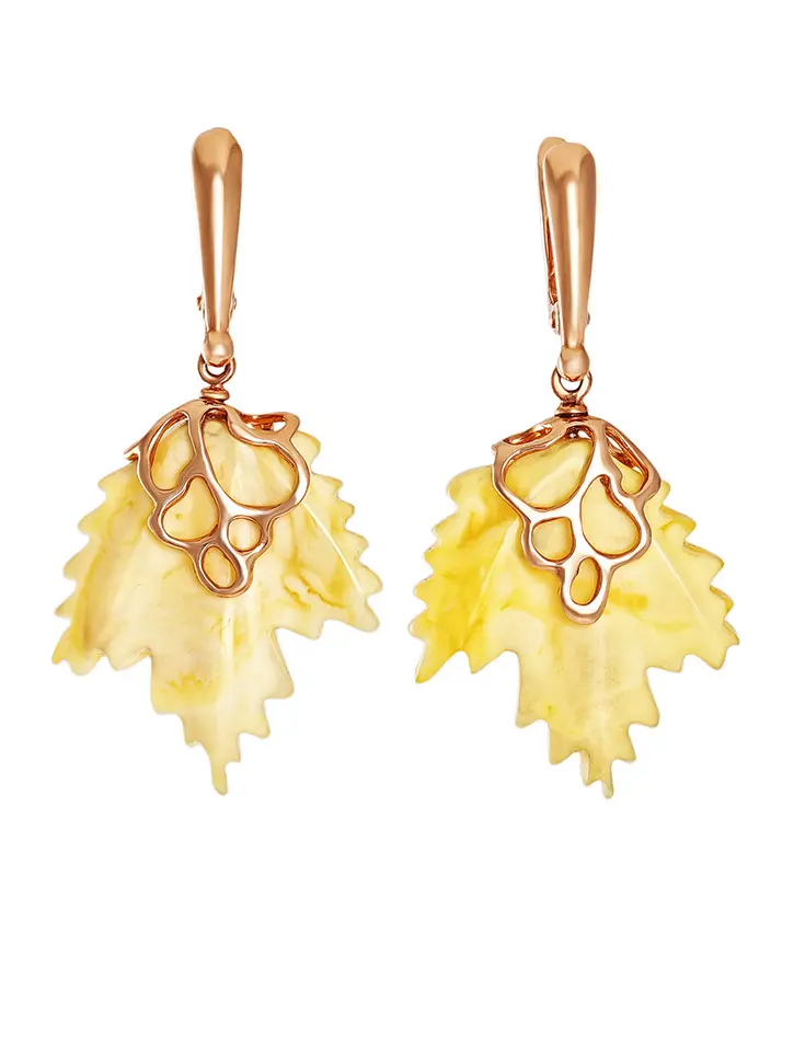 картинка Серьги «Канада» из золота и натурального цельного янтаря медового цвета в онлайн магазине