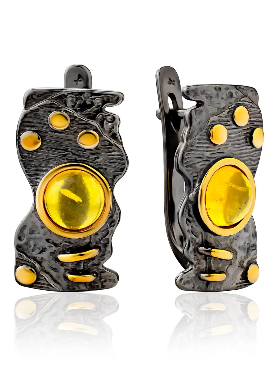 картинка Стильные серьги «Элевсина» из чернёного серебра с натуральным янтарём в онлайн магазине