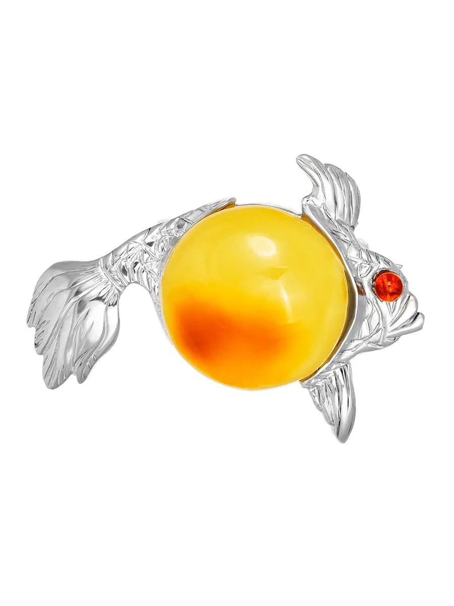 картинка Брошь из натурального цельного янтаря медового цвета «Рыбка» в онлайн магазине