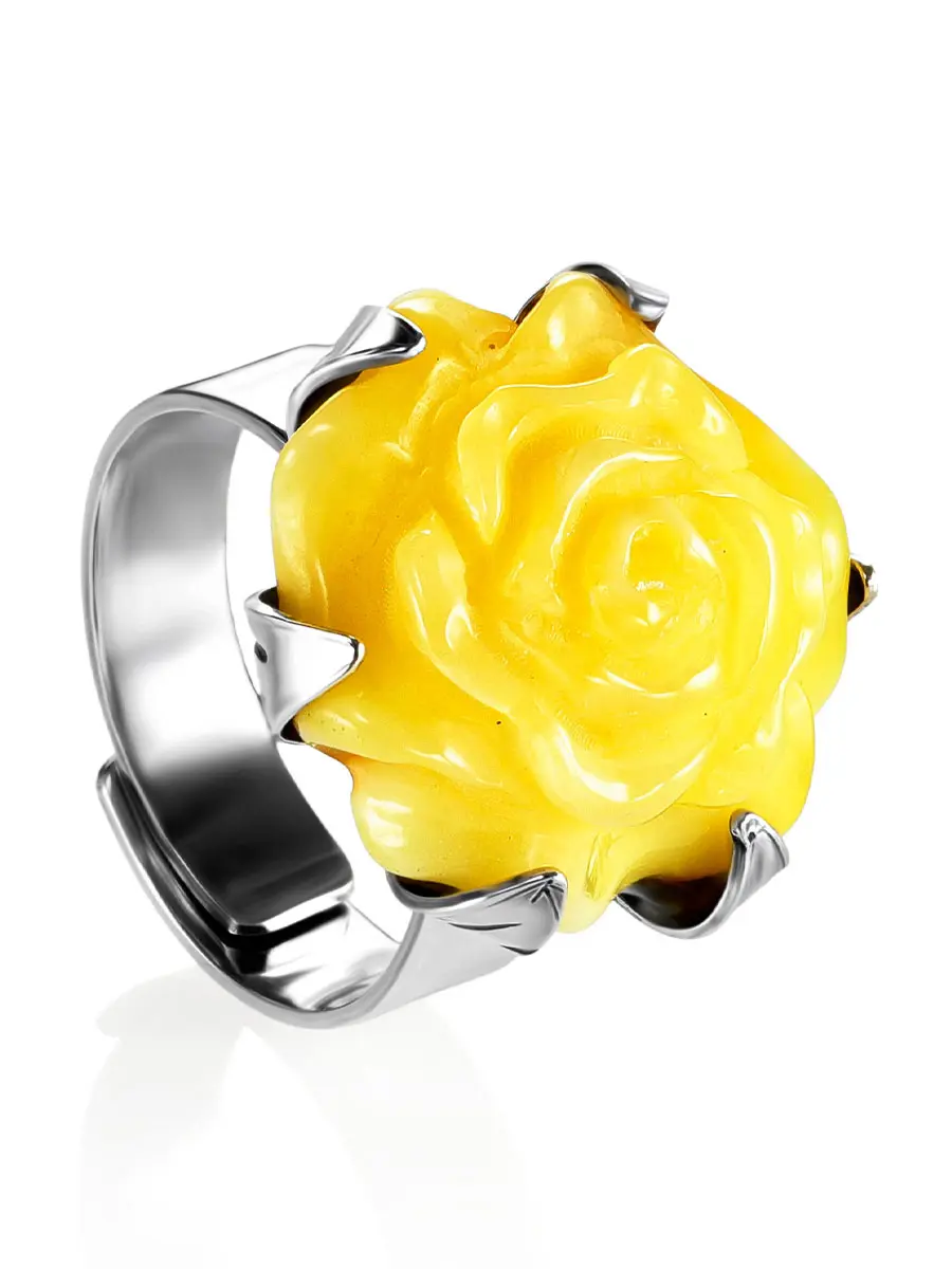 картинка Кольцо с резной вставкой из натурального балтийского янтаря «Роза» в онлайн магазине