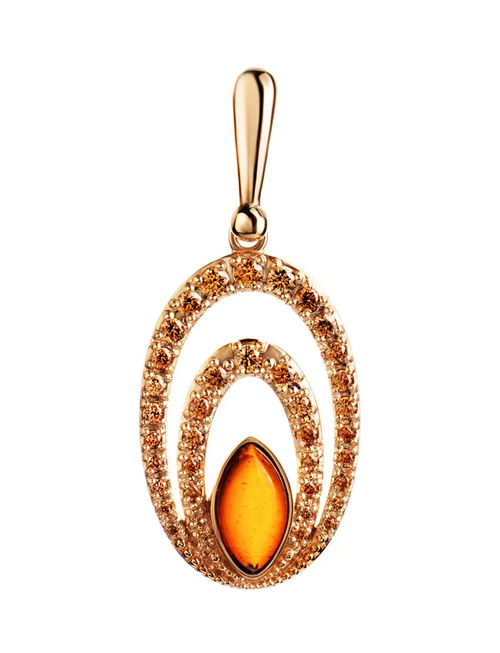 картинка Изысканный золотой кулон с натуральным коньячный янтарём «Ренессанс» в онлайн магазине