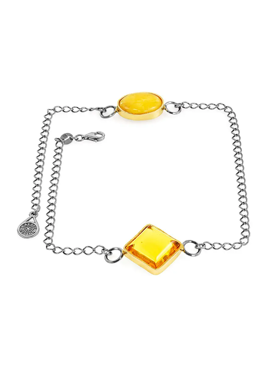 картинка Необычный браслет-цепочка в два оборота с янтарными вставками в онлайн магазине
