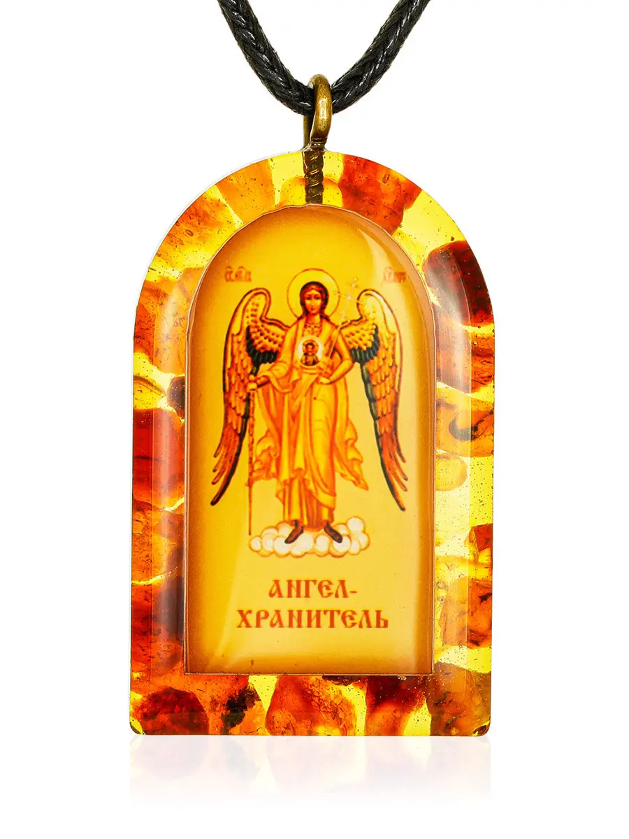 картинка Подвеска-иконка «Ангел-хранитель» в янтарной оправе в онлайн магазине