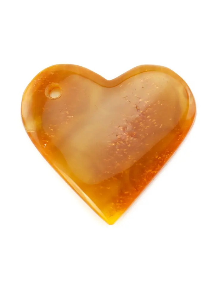 картинка Кулон-сердечко из натурального матового текстурного янтаря темно-медового цвета в онлайн магазине