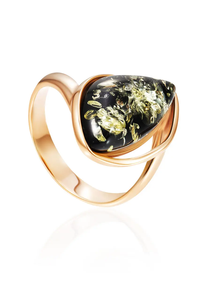 картинка Изысканное кольцо «Лагуна» с зелёным янтарём в онлайн магазине