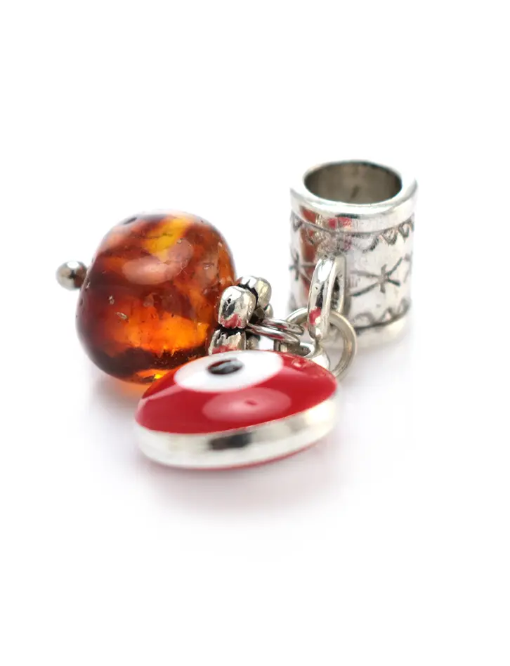 картинка Подвеска-шарм для европейского браслета с натуральным цельным балтийским янтарём «Глаз Фатимы» в онлайн магазине