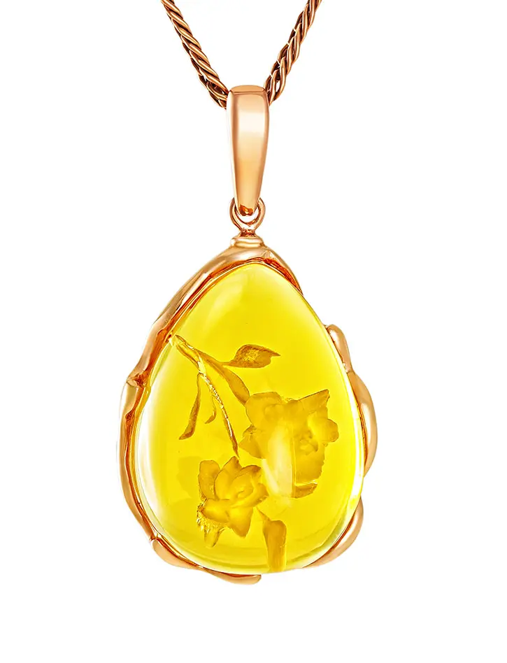 картинка Роскошный кулон из натурального лимонного янтаря с резьбой в онлайн магазине