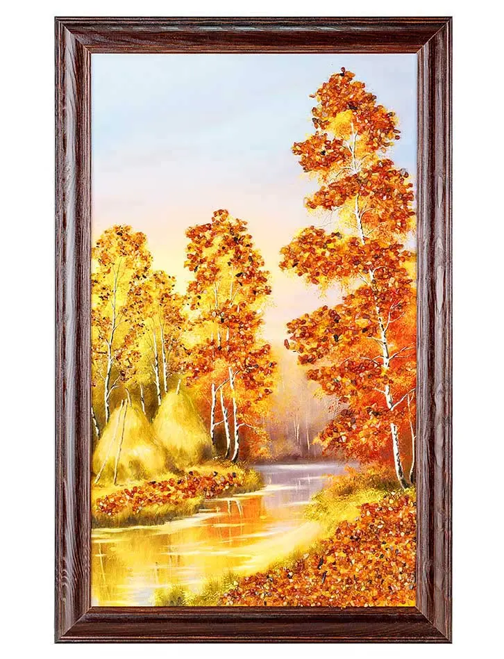 картинка Очаровательный пейзаж с натуральным балтийским янтарём «Тишина в лесу» в онлайн магазине