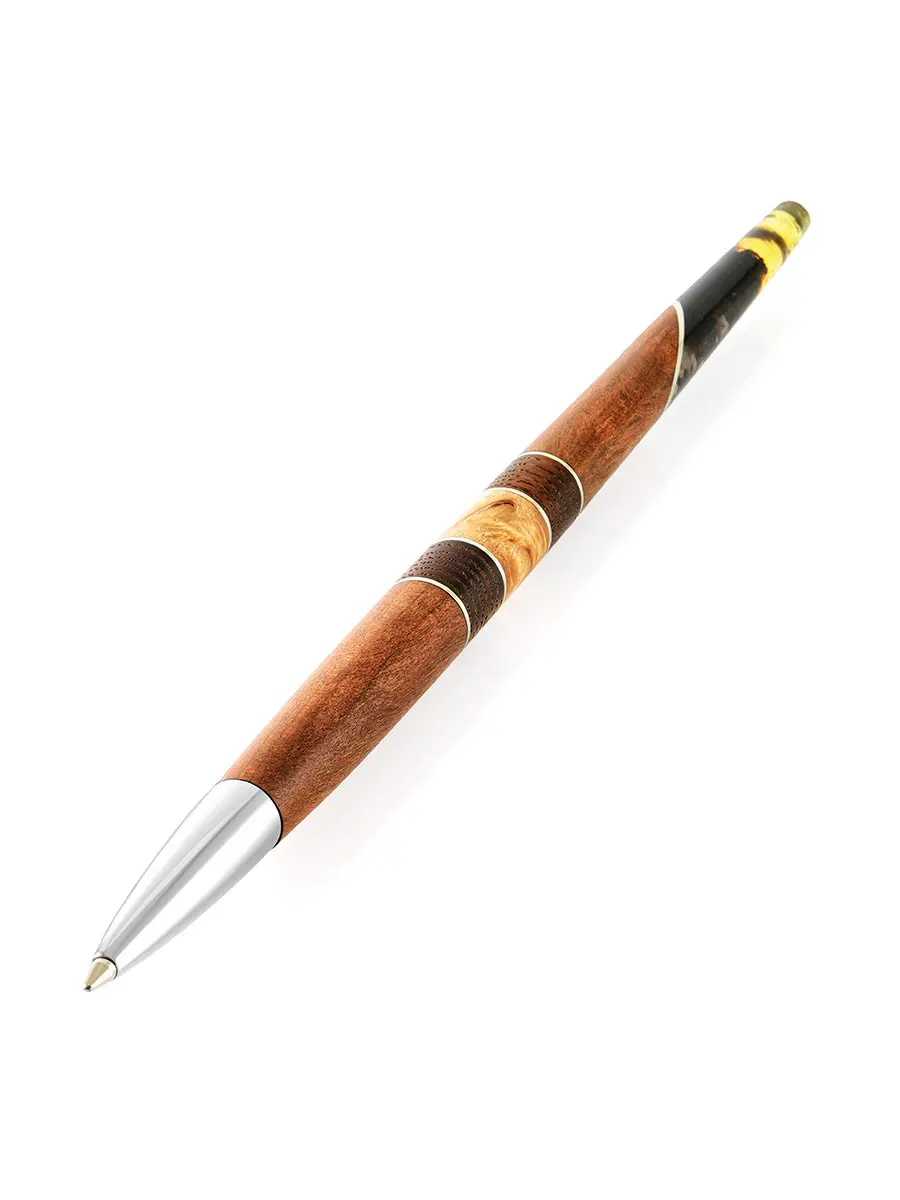 картинка Красивая наборная ручка из дерева и натурального янтаря «Олливандер» в онлайн магазине