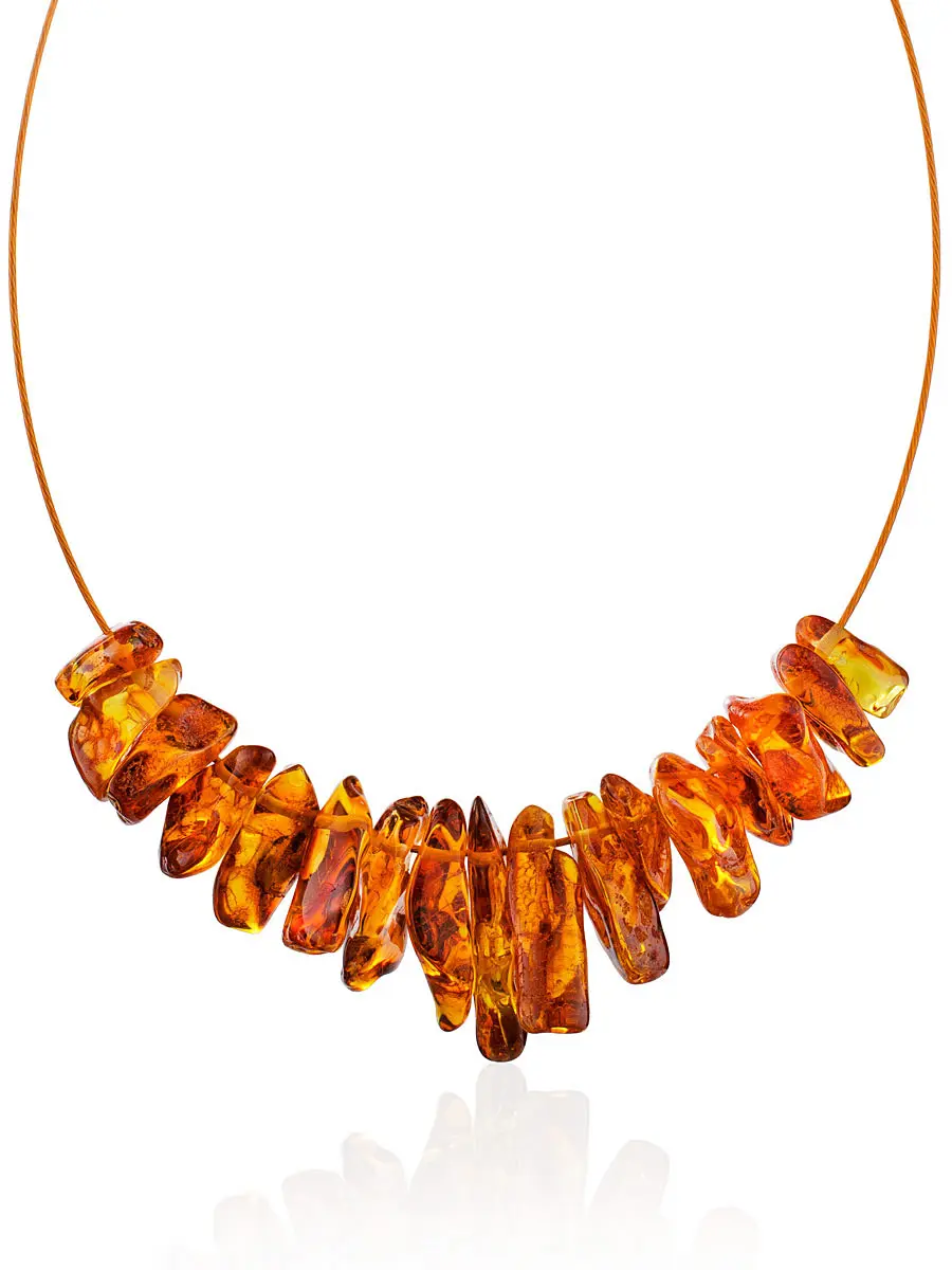 картинка Стильное ожерелье «Сафари» из натурального цельного янтаря на струне в онлайн магазине