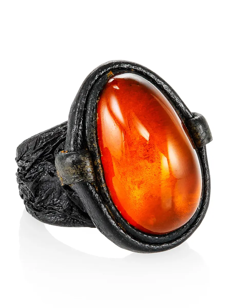 картинка Кольцо из натуральной кожи и цельного янтаря «Нефертити» в онлайн магазине