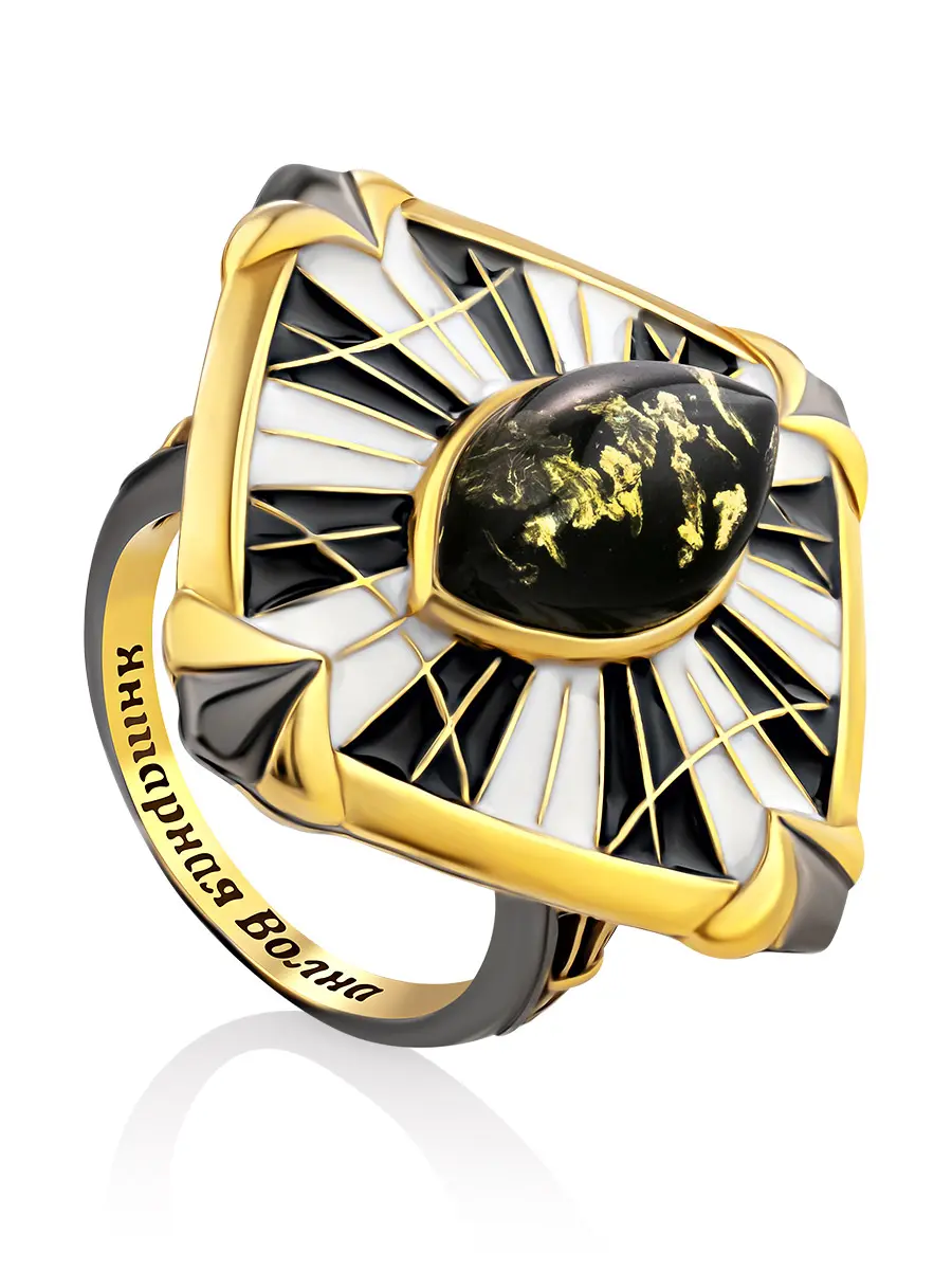 картинка Крупное эффектное кольцо «Фараон», украшенное янтарём в онлайн магазине