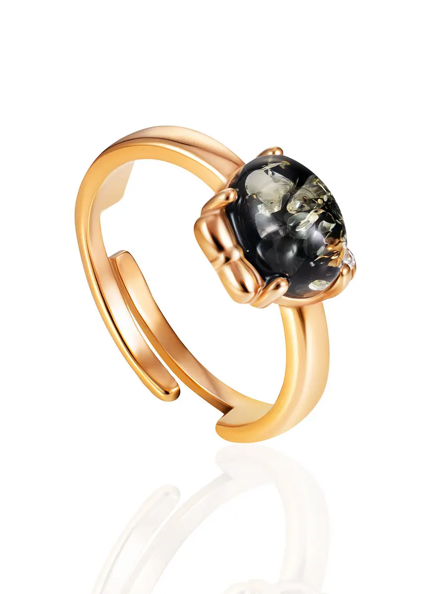 картинка Тонкое нежное кольцо с зелёным янтарём «Медвежонок» в онлайн магазине