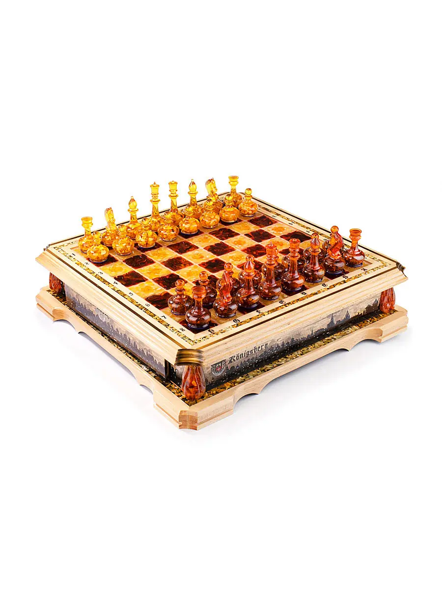картинка Роскошный шахматный набор из дерева и натурального янтаря в онлайн магазине