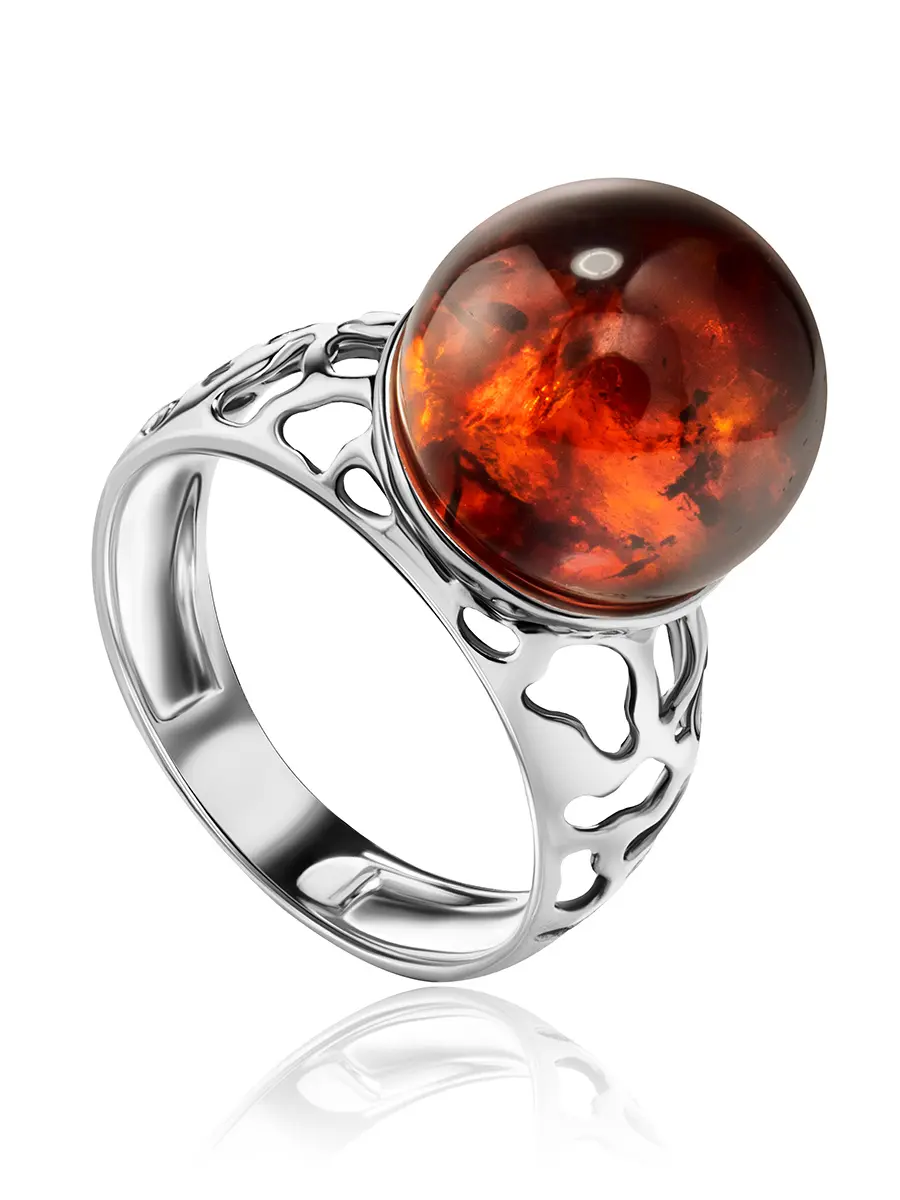 картинка Ажурное кольцо «Афродита» со вставкой коньячного янтаря в онлайн магазине