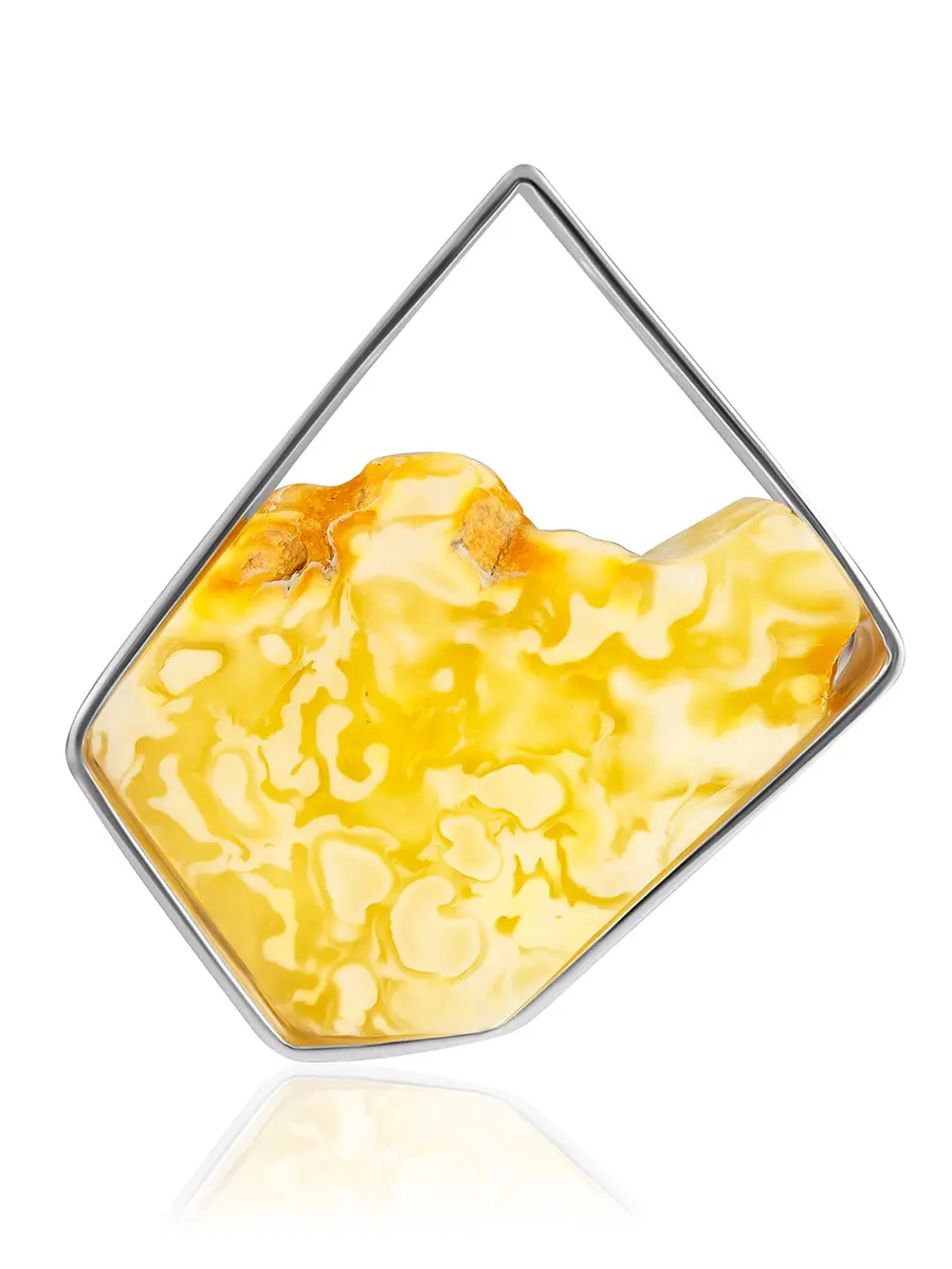 картинка Оригинальная подвеска в футуристическом дизайне с натуральным пейзажным янтарём «Самум» в онлайн магазине