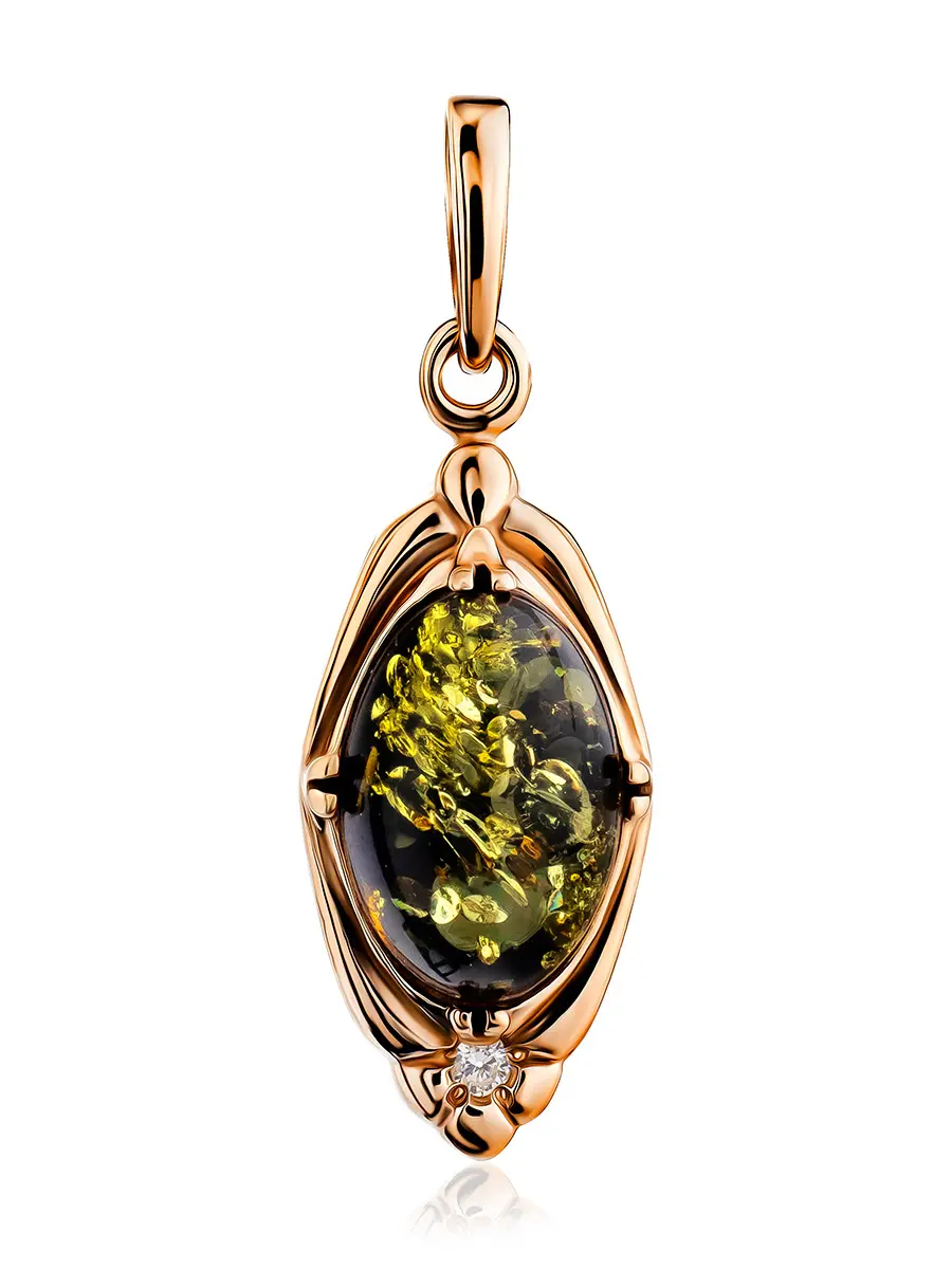 картинка Кулон «Альбертина» из серебра в золоте и зелёного янтаря в онлайн магазине