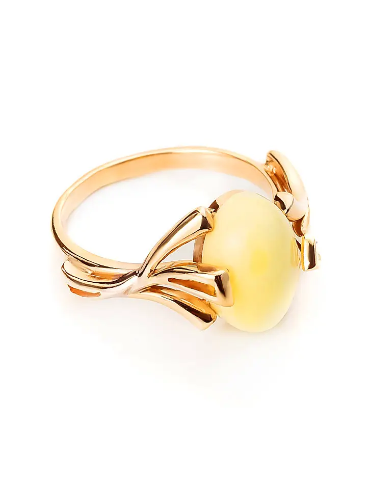 картинка Нежное кольцо из золота с медовым янтарём «Крокус» в онлайн магазине