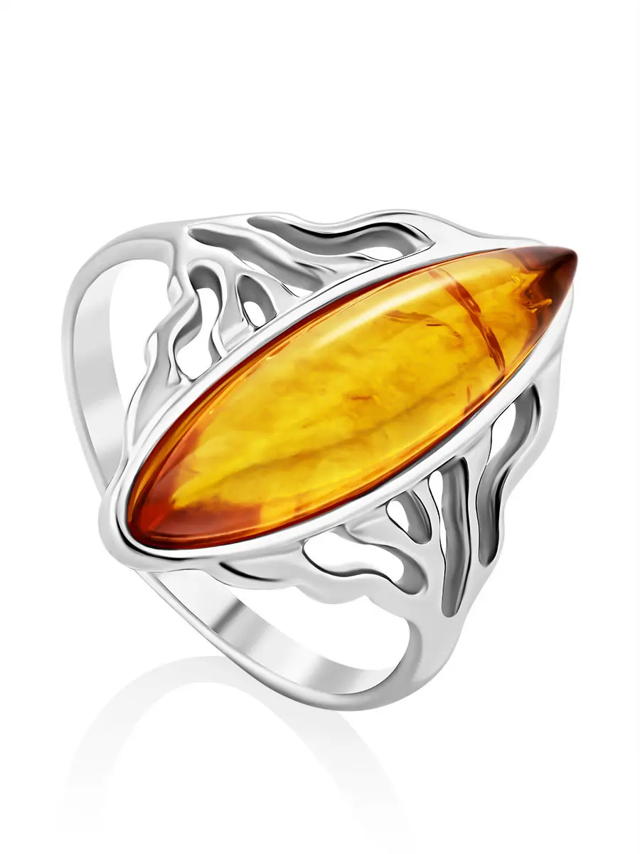 картинка Крупное кольцо «Иллюзия» с натуральным янтарем в онлайн магазине