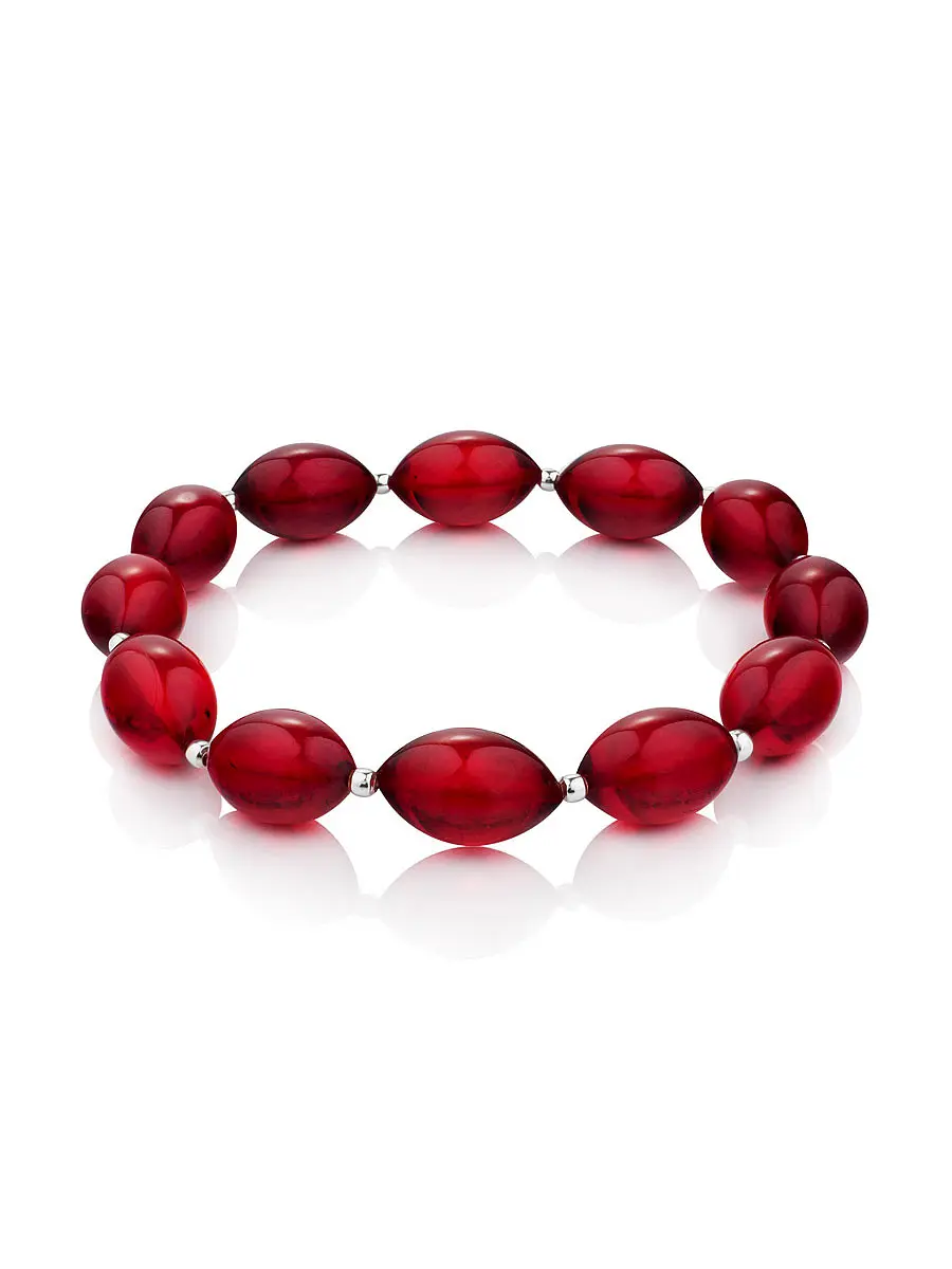 картинка Очаровательный браслет из цельного натурального янтаря «Оливка красная» в онлайн магазине